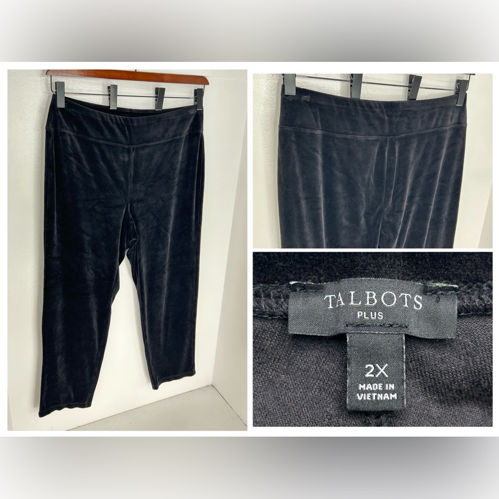 Talbots Velvet Tapered Leg Pants Womens 2X Pull On Ankle Black Career 37x30‎